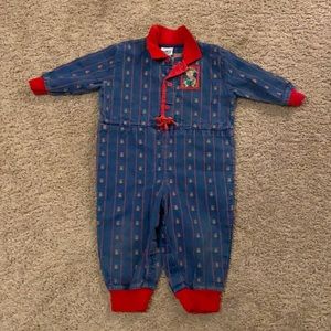Vintage Osh Kosh Oshkosh denim teddy bear coveralls One piece romper 18 mo.